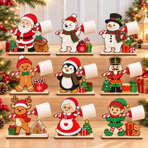 Kerst toiletpapierhouder lasergesneden bestanden - Kerstman en sneeuwpop SVG DXF | Glowforge Decor