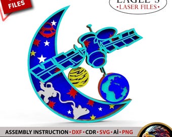 Space Rocket 5 Layer Multilayer 3D Shadow Box Laser Cut Files SVG | Astronaut & Planet Wall Art | Glowforge xTool CNC | Kids Space Decor