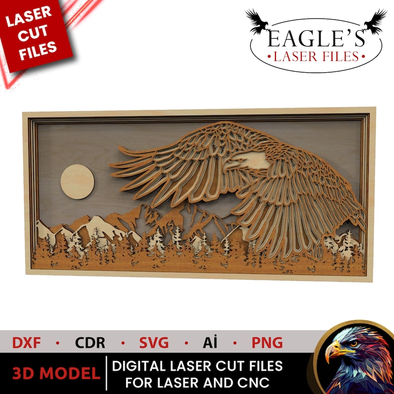 Layered Eagle Mountain Scene SVG, 3D Laser Cut Wall Art (digital ...