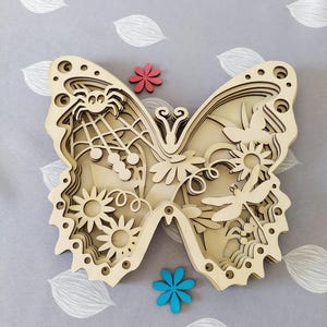 Pliki SVG z motylem, 5 warstw, wycinane laserowo | Wielowarstwowe pudełko 3D | Glowforge | Cricut | Drewno 3 mm | Kwiatowa grafika ścienna DIY do pobrania w wersji cyfrowej