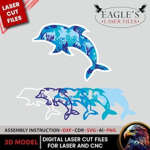 Archivos de delfines cortados con láser, archivos SVG de delfines, SVG de delfines, archivos cortados con láser, archivos SVG, archivos Lightburn, archivos SVG 3D, archivos en capas