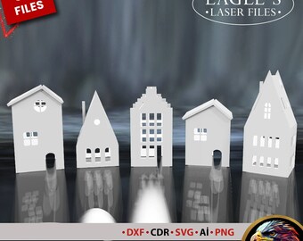 Christmas Village Laser Cut Files | 3D Decorative Houses, Desktop Villa Models (Digital Download)