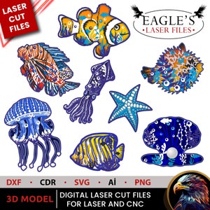 Dıy paint kits files Laser cut files Fishes 8 Files 5 layers 3mm painting kits files, Laser cut svg files