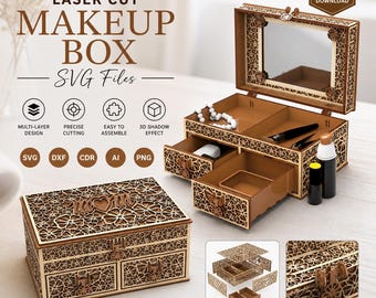 Laser Cut Jewelry Box SVG | Multilayer Wooden Gift Box with Engraving | Glowforge xTool Ready | 2 Drawer Decorative Box DXF Digital Download