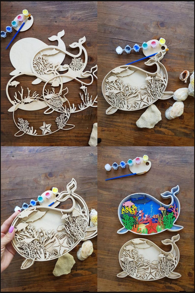 Multilayer Whale 3D Shadow Box SVG Laser Cut Files - 5 Layered ...