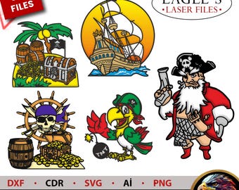 Pirates wood painting files / Wooden toys for children / Laser-cut SVG Bundle / Glowforge xTool Omtech Laser