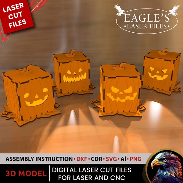 Halloween lamp halloween lantern halloween boxes There are 10 different faces in the file, 100x100x70 for 3 and 4 mm lightburn files