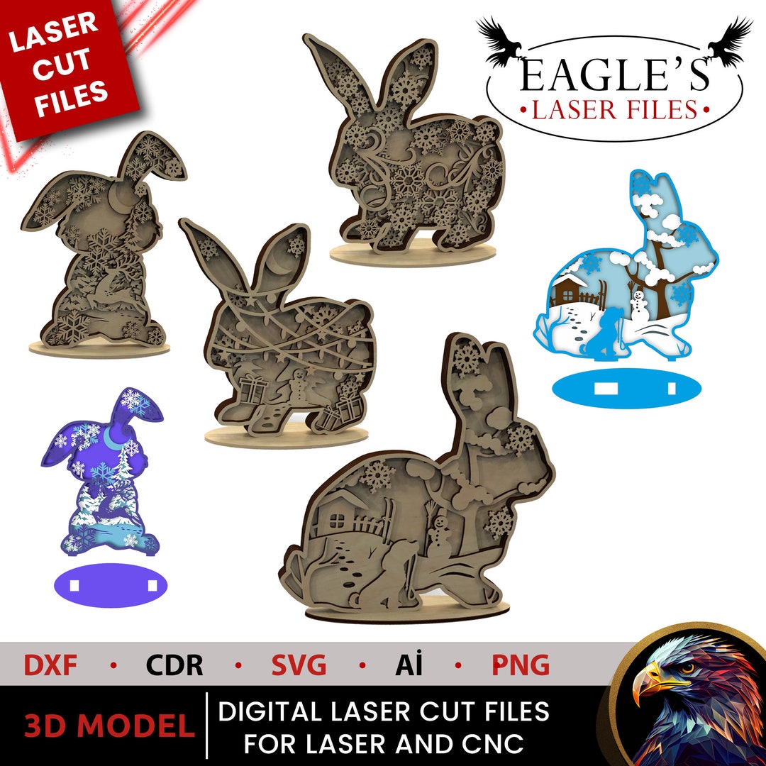 Christmas Rabbits 3D Layered SVG Bundle | Cute Bunny Laser Cut Files ...