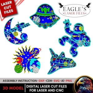 File SVG tagliati al laser, file SVG Laser Space, file astronauti, file spaziali tagliati al laser, file Paint Set, pacchetto di taglio laser, file Cricut
