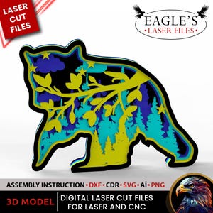Archivos de oso láser, archivos SVG de oso, archivos cortados con láser, archivos SVG, archivos Lightburn, archivos SVG 3D, archivos SVG en capas, Cricut, Xtool, archivos SVG de animales