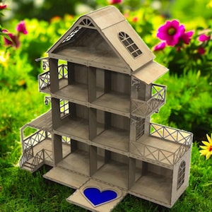 Archivos para casa de muñecas cortados con láser: Casa de muñecas Barbie con piscina (Descarga digital)