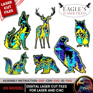 Arquivos de vida selvagem a laser, arquivos cortados a laser, arquivos SVG, arquivos Lightburn, arquivos SVG 3D, arquivos em camadas, Cricut, XTool, arquivos de animais, pintura em madeira