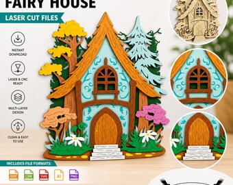 Elf House Laser Cut Files | Multilayer Christmas Elf House SVG | Glowforge xTool Ready | 3D Fantasy Fairy House Shadow Box Digital Download