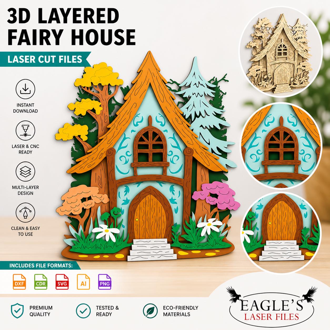 Elf House Graphics Elf House Laser Cut Files | Multilayer Christmas Elf House SVG ...