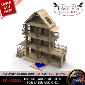 Doll house with pool files, Dollhouse Laser Cnc Files, Barbie doll house with swimming pool height 140cm length 140cm depth 33cm