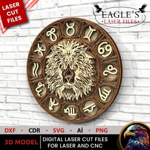 File zodiacali a strati leone, file oroscopo leone, progetto di taglio laser, svg di taglio laser, file di taglio laser Cricut