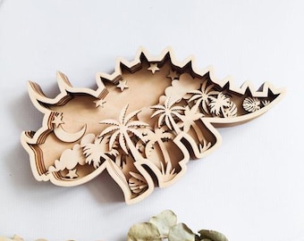 Dinosaur 5 Layer Multilayer 3D Shadow Box Laser Cut Files SVG | Dino Laser Cut File for Kids Room | Glowforge xTool CNC Compatible