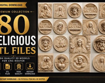 80 Religious STL Files: CNC Router 3D Wood Carving Models (Digital Download)