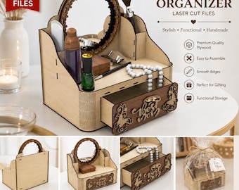 Laser Cut Jewelry Box SVG Files | Vanity Organizer Multilayer | Glowforge xTool Ready | Wooden Makeup Jewelry Storage Box Digital Download