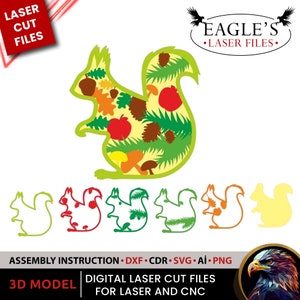 Conception écureuil découpée au laser - Fichiers découpés au laser, fichiers svg, fichiers Lightburn, fichiers 3d, fichiers en couches, fichiers cricut, fichiers xtool, fichiers animaux
