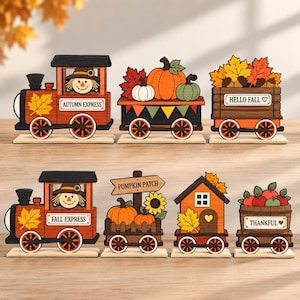 Fall Train Shelf Sitter Laser Cut Files - Autumn Express SVG DXF | Glowforge Decor Bundle