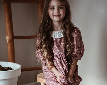 Florence Girls Boho Dress | Cotton Flowers Vintage Dresses For Children | Bohemian Natural Clothing | Kids Little Retro Fashion