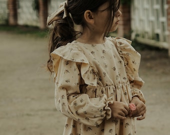 Laura Girls Boho Dress | Cotton Flowers Vintage Dresses For Children | Bohemian Natural Clothing | Kids Little Retro Fashion