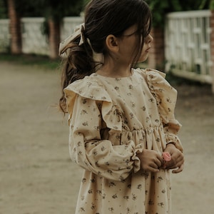 Laura Girls Boho Dress | Cotton Flowers Vintage Dresses For Children | Bohemian Natural Clothing | Kids Little Retro Fashion