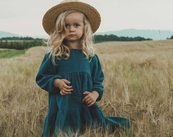 Miley Girls Boho Dress | Muslin Vintage Dresses For Children | Bohemian Natural Clothing | Kids Little Retro Fashion