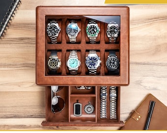 6/8/12 Slots Watch Box Display with Drawer - Luxury PU Leather Men’s Watch Case, Jewelry Watch Box Display and Storage