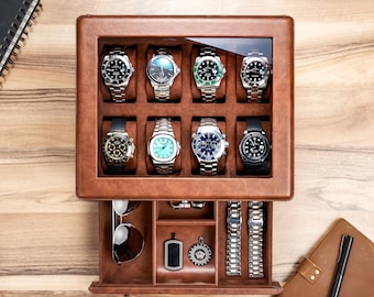 6/8/12 Slots Watch Box Display with Drawer - Luxury PU Leather Men’s Watch Case, Jewelry Watch Box Display and Storage