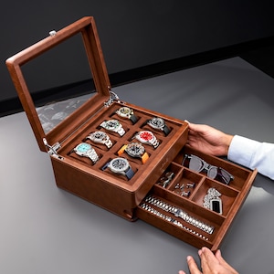 Multiple Slots Luxury PU Leather Watch Box for Men With Drawer, Watch ...