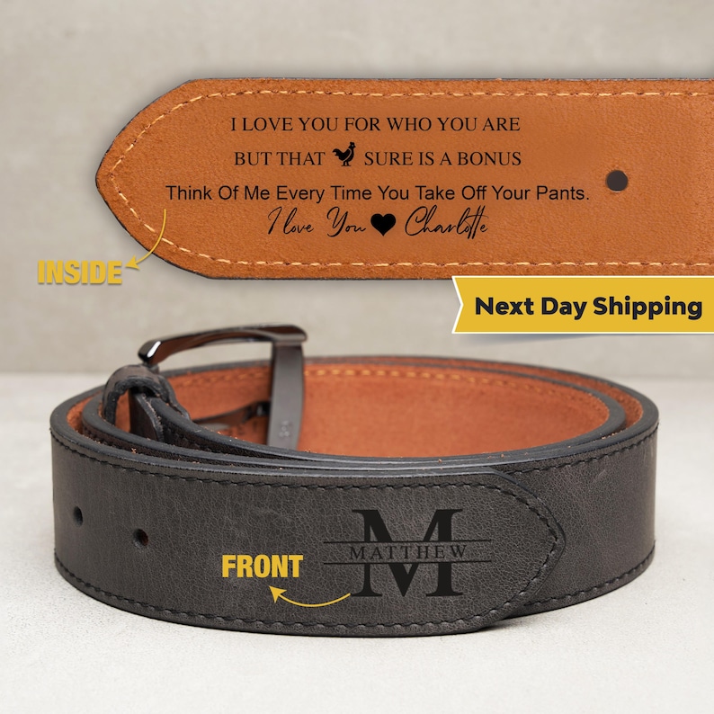 Customizable Belt for Him Fun Gift Idea, Leather Belt for Anniversary, Unique Boyfriend Gift, Fathers Day Gift for Husband, Engrave Text immagine 1