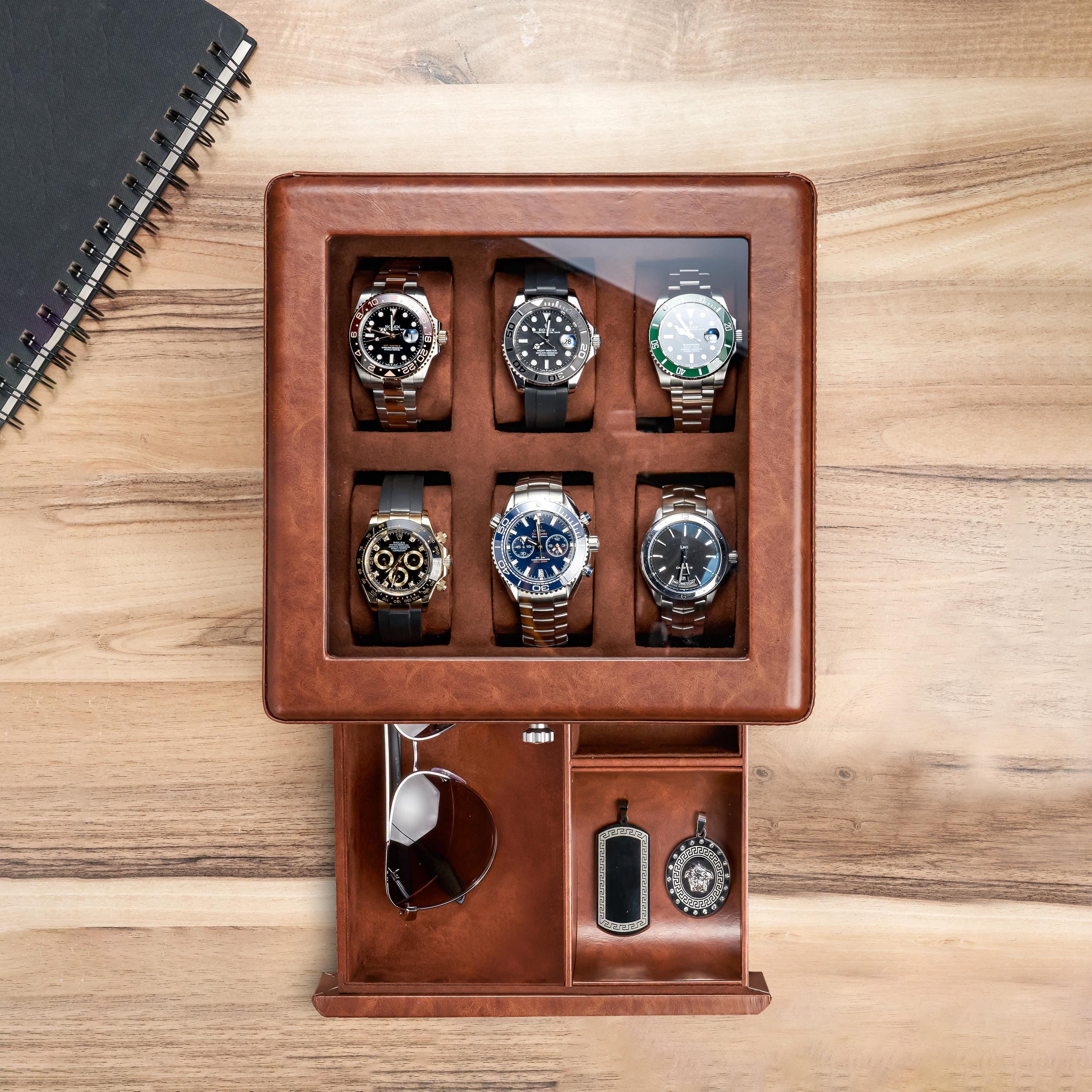 Multiple Slots Luxury PU Leather Watch Box for Men With Drawer, Watch ...