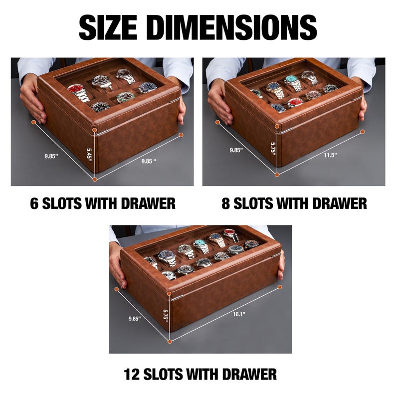 Multiple Slots Luxury PU Leather Watch Box For Men with Drawer, Watch Jewelry Organizer, Father's Day Gift, Gift Box Included zdjęcie 7
