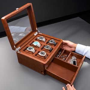 Multiple Slots Luxury PU Leather Watch Box for Men With Drawer, Watch ...