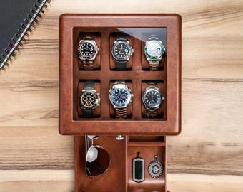 Watch Box for Men, Luxury PU Leather Watch Case for Men, Watch Case 6/8/12 slots, Watch Box for Him, Mens Watch Case, Gift Box Included