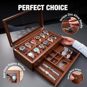 Multiple Slots Luxury PU Leather Watch Box for Men With Drawer, Watch ...