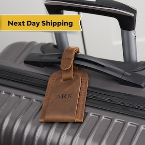 Etiqueta de equipaje personalizable, etiqueta de equipaje hecha a mano 100 % de cuero, regalo de cuero largo para él o ella, etiqueta de equipaje de cuero elegante para seres queridos