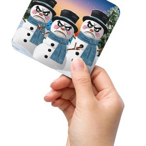 Christmas Cork-back Coaster, Grumpy Snowman Coaster, Drink Coaster, Christmas Coaster, Funny Coasters