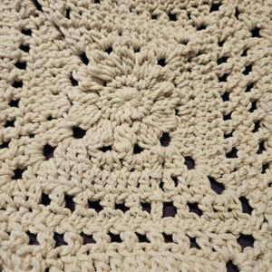 Vintage Floral Granny Square Handmade Openwork Crochet Knit Tote Bag