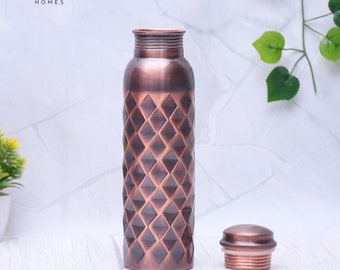 Pure Copper Water Bottle Antique Diamond Design Capacity 1000ML