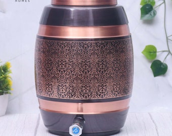 Pure Copper Water Dispenser Barrel Matka Antique Engraved Designed Capacity 5000 ML.