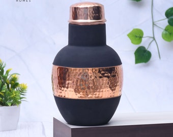 Pure Copper Silk Black Apple Pot with Inbuilt Glass Capacity 1200 ML