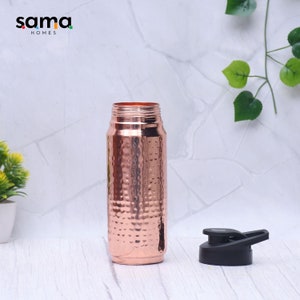 Pure Copper Sipper and Gym Water Bottle Black Cap Hammered Designed Capacity 750ML