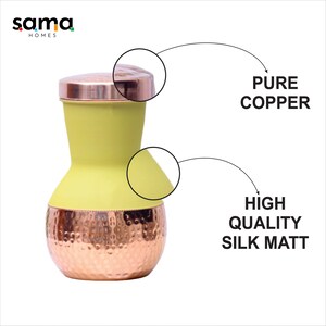 Pure Copper Silk Yellow Matka Pot with Inbuilt Glass Capacity 1200ML image 3