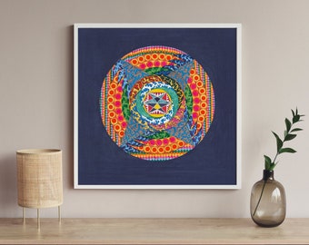 Space Odyssey: Abstract Geometric Fine Art Print Design Colorful Circle Sacred Wall Art Blue Orange Green