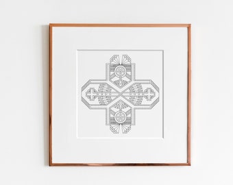 Geometric Design with Sacred Motifs Art Print | Coloring Art | Technical Art | Religious Art