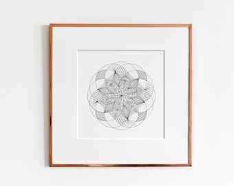 Fibonacci Geometry with Hand Drawn Symbols Art Print | Coloring Art | Mandala Design | Mathematical Art