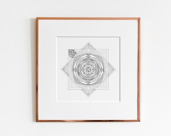 Squares and Circles Fibonacci Geometrical Art Print ( Coloring Art | Mathematical Design| Technical illustration